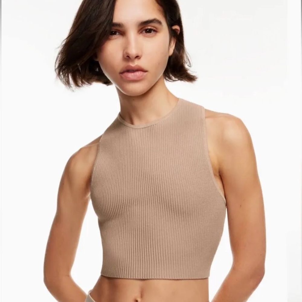 Babaton Sculpt Knit Racer Cropped Tank in Fluent Taupe NWT $58 XS